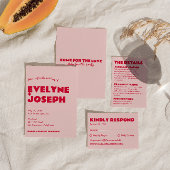 Modern Roze Rood Retro Vet Funky Unieke Bruiloft Kaart