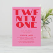 Modern Roze Rood Vet 21e Verjaardag Kaart (Staand voorkant)