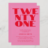 Modern Roze Rood Vet 21e Verjaardag Kaart (Voorkant / Achterkant)