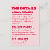 Modern Roze Rood Vet Helder Unieke Bruiloft Detail Informatiekaartje (Voorkant)