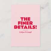 Modern Roze Rood Vet Helder Unieke Bruiloft Detail Informatiekaartje (Achterkant)