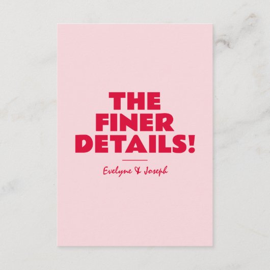 Modern Roze Rood Vet Helder Unieke Bruiloft Detail Informatiekaartje (Achterkant)