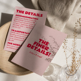 Modern Roze Rood Vet Helder Unieke Bruiloft Detail Informatiekaartje