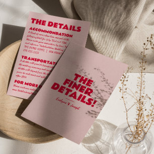 Modern Roze Rood Vet Helder Unieke Bruiloft Detail Informatiekaartje
