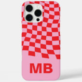 Modern Roze Rood Wavy Geruit Patroon Monogram Case-Mate iPhone Case (Achterkant)