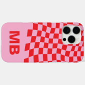 Modern Roze Rood Wavy Geruit Patroon Monogram Case-Mate iPhone Case (Achterkant (horizontaal))