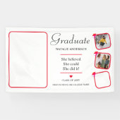 Modern Roze Rood Wit Afstuderen Foto Afstuderen Spandoek (Horizontaal)