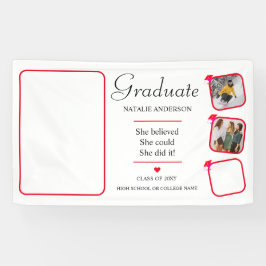 Modern Roze Rood Wit Afstuderen Foto Afstuderen Spandoek