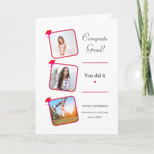 Modern Roze Rood Wit Afstuderen Gefeliciteerd Kaart (Voorkant)