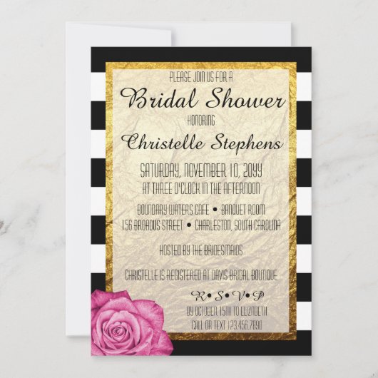 Modern Roze Rose Faux Gold Foil Vrijgezellenfeest Kaart (Voorkant)