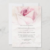Modern Roze Rose Waterverf Bloemenscript Bruiloft Kaart (Achterkant)