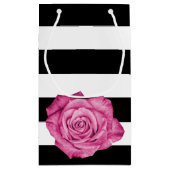 Modern Roze Rose Zwart Wit Gestreept Bruiloft Klein Cadeauzakje (Achterkant)