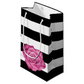 Modern Roze Rose Zwart Wit Gestreept Bruiloft Klein Cadeauzakje (Voorkant Gekanteld)