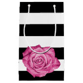 Modern Roze Rose Zwart Wit Gestreept Bruiloft Klein Cadeauzakje (Voorkant)