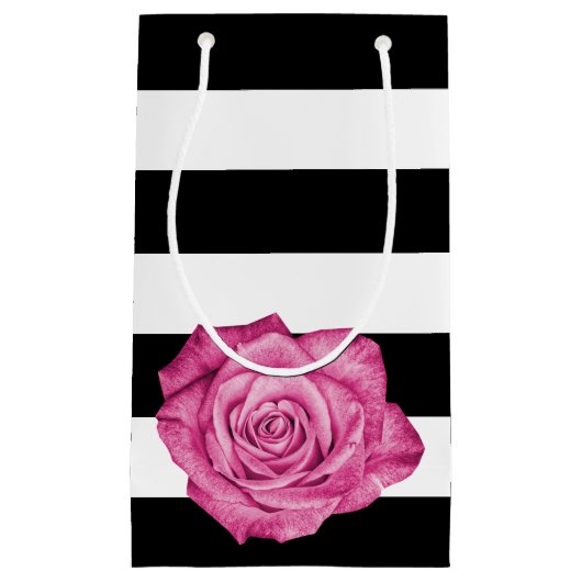 Modern Roze Rose Zwart Wit Gestreept Bruiloft Klein Cadeauzakje (Voorkant)