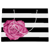 Modern Roze Rose Zwart Wit Gestreept Bruiloft Large Cadeautasje (Voorkant)