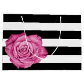 Modern Roze Rose Zwart Wit Gestreept Bruiloft Large Cadeautasje (Achterkant)