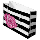Modern Roze Rose Zwart Wit Gestreept Bruiloft Large Cadeautasje (Voorkant Gekanteld)