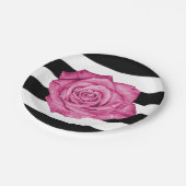 Modern Roze Rose Zwart Wit Gestreept Bruiloft Papieren Bordje (Gekanteld)