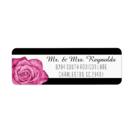 Modern Roze Rose Zwart & Wit Gestreept Custom Etiket