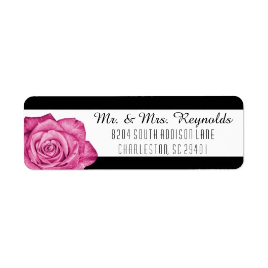 Modern Roze Rose Zwart & Wit Gestreept Custom Etiket (Voorkant)