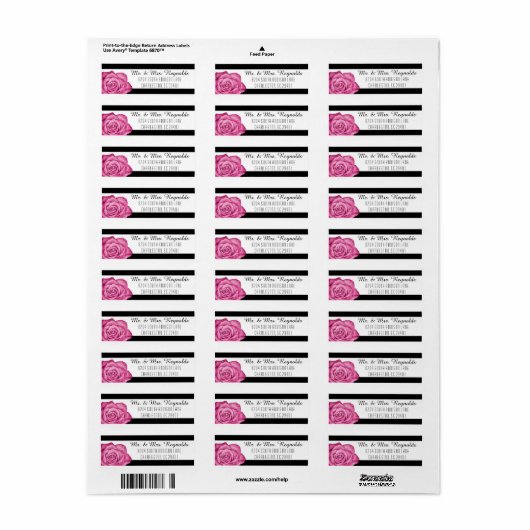 Modern Roze Rose Zwart & Wit Gestreept Custom Etiket (Full Sheet)