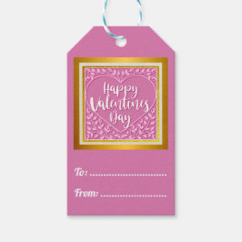 Modern Roze Roze Bloemenhart Romantische Valentijn Cadeaulabel