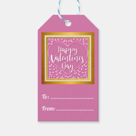 Modern Roze Roze Bloemenhart Romantische Valentijn Cadeaulabel (Voorkant)