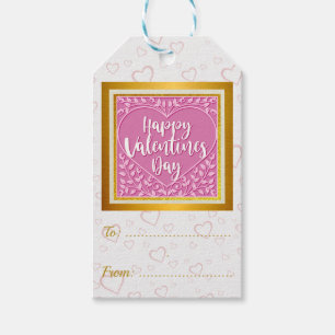 Modern Roze Roze Bloemenhart Romantische Valentijn Cadeaulabel