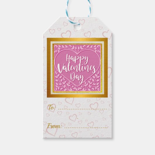 Modern Roze Roze Bloemenhart Romantische Valentijn Cadeaulabel (Voorkant)