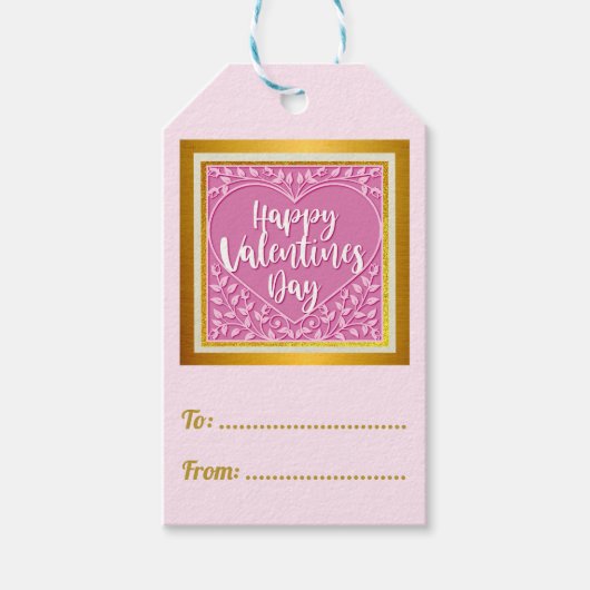 Modern Roze Roze Bloemenhart Romantische Valentijn Cadeaulabel (Voorkant)