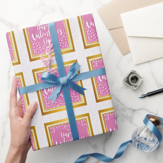 Modern Roze Roze Bloemenhart Romantische Valentijn Cadeaupapier (Geschenken)