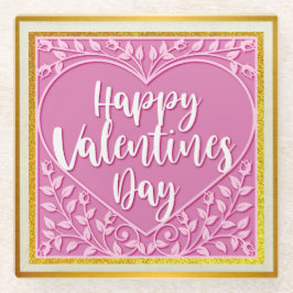 Modern Roze Roze Bloemenhart Romantische Valentijn Glazen Onderzetter