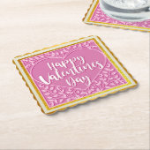 Modern Roze Roze Bloemenhart Romantische Valentijn Kartonnen Onderzetters (Gebogen)