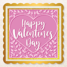 Modern Roze Roze Bloemenhart Romantische Valentijn Kartonnen Onderzetters