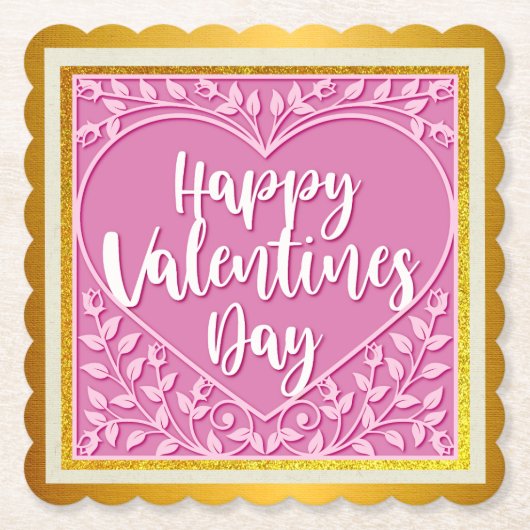 Modern Roze Roze Bloemenhart Romantische Valentijn Kartonnen Onderzetters (Voorkant)