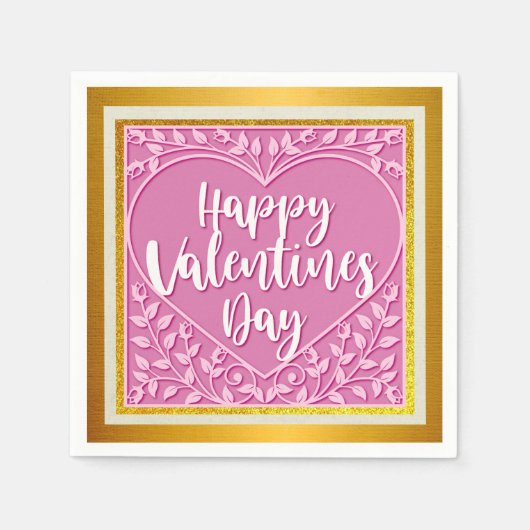 Modern Roze Roze Bloemenhart Romantische Valentijn Servet (Voorkant)