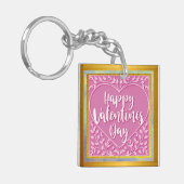 Modern Roze Roze Bloemenhart Romantische Valentijn Sleutelhanger (Voorkant Links)