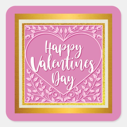 Modern Roze Roze Bloemenhart Romantische Valentijn Vierkante Sticker (Voorkant)