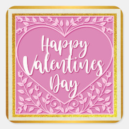 Modern Roze Roze Bloemenhart Romantische Valentijn Vierkante Sticker