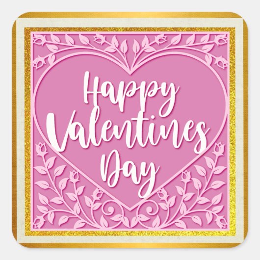 Modern Roze Roze Bloemenhart Romantische Valentijn Vierkante Sticker (Voorkant)