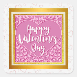 Modern Roze Roze Bloemenhart Romantische Valentijn Vierkante Sticker