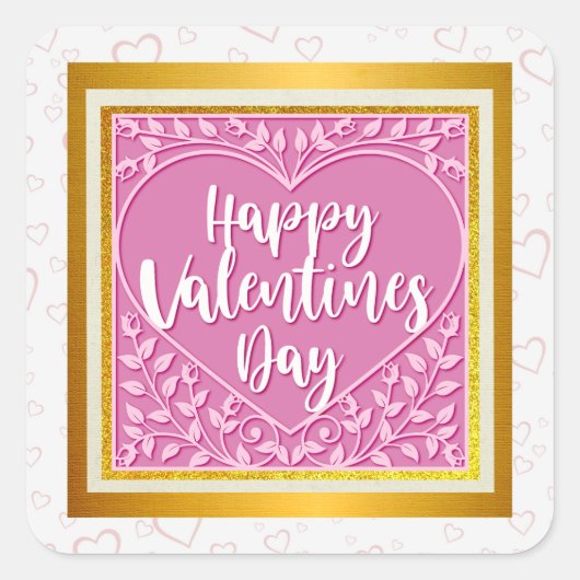Modern Roze Roze Bloemenhart Romantische Valentijn Vierkante Sticker (Voorkant)