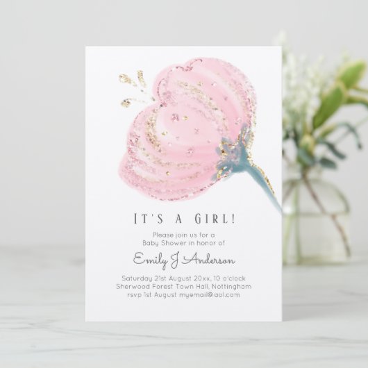 Modern roze roze glitter is een meisje Baby shower (Staand voorkant)