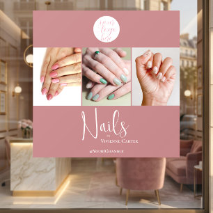 Modern Roze Roze Schrift Logo Foto Nagelsalon Raamsticker