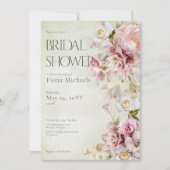 Modern Roze Rozen & Lelies Groen Vrijgezellenfeest Kaart (Voorkant)