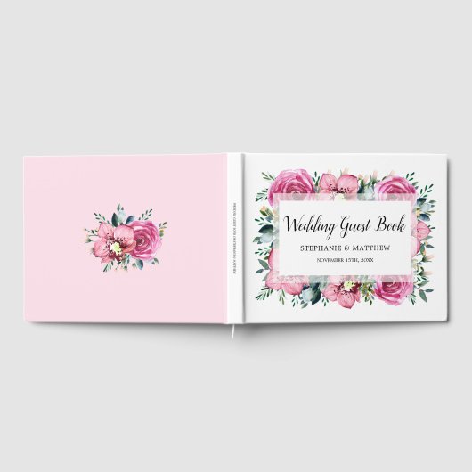 Modern Roze Rozen Orchidee Bloemen Waterverf Bruil Gastenboek (Volledig)