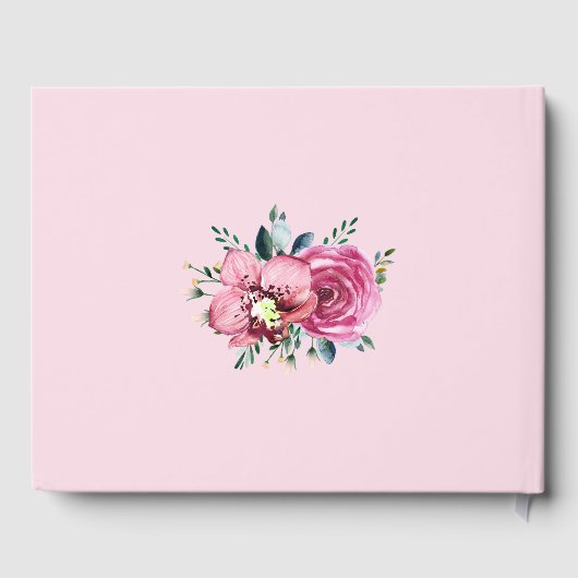 Modern Roze Rozen Orchidee Bloemen Waterverf Bruil Gastenboek (Achterkant)