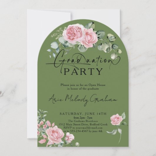 Modern roze rozen script foto afstuderen kaart (Voorkant)