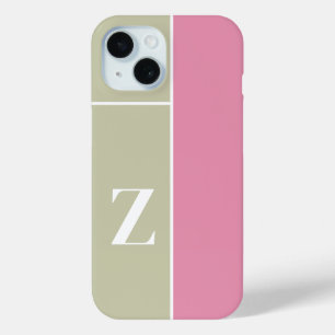 Modern Roze Sage Groen Monogram iPhone 15 Case